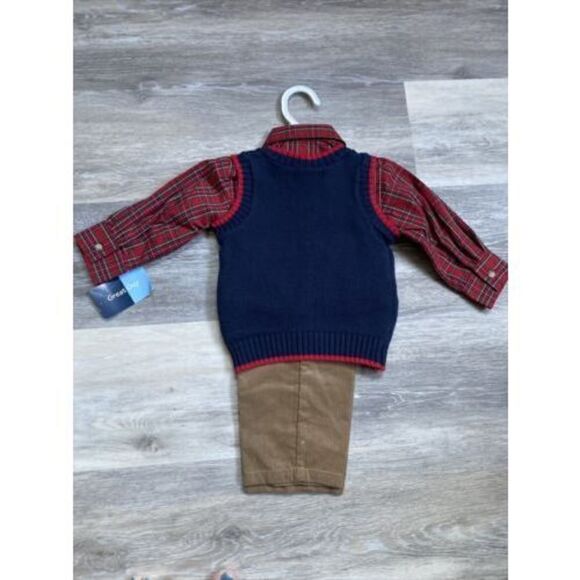 Great Guy Red Plaid Collared Shirt & Blue Train Sweater Vest 18 Months NWT - Picture 5 of 5